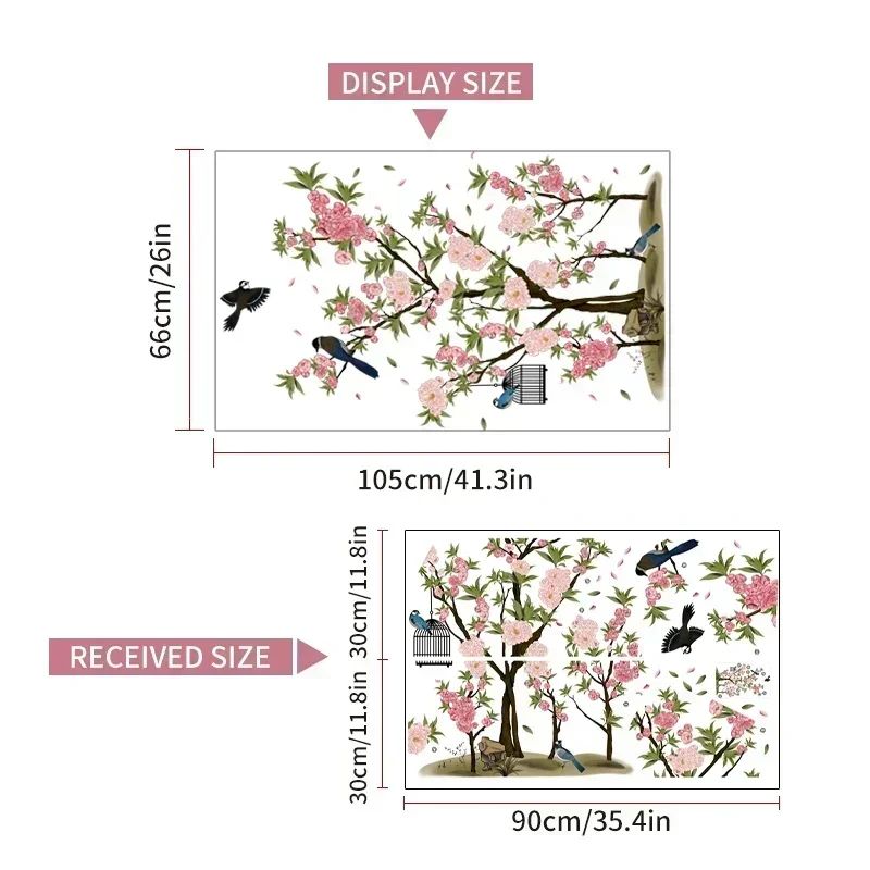 Ink Wall Stickers Wash Peach Blossom For Living Room Bedroom Home Flower Background Wall Decor Self-adhesive Sticker Wallpaper