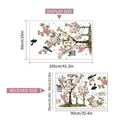 Ink Wall Stickers Wash Peach Blossom For Living Room Bedroom Home Flower Background Wall Decor Self-adhesive Sticker Wallpaper