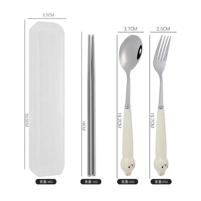 Talheres Portáteis de Desenho Animado com Estojo Utensílios de Cozinha Reutilizáveis Talheres Incluem Garfo Colher para Crianças