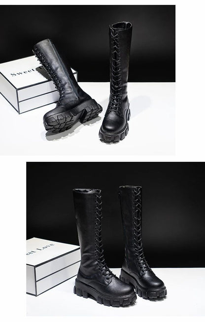 Women's Mid Calf Boots Padded Shoes Knee High Winter Sneakers Punk Style Military Casual White Black 2024 Lucury Platform Woman