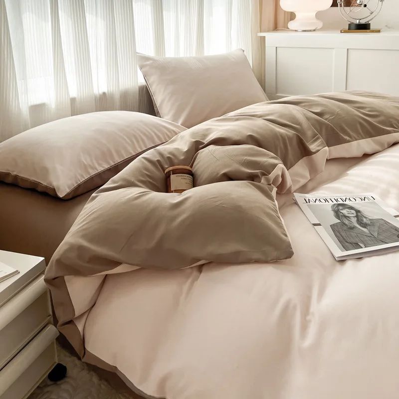 Conjunto de cama de cor sólida de quatro peças para crianças e adultos, cama de casal grande, conjunto de capa de edredom, lençol e capa de travesseiro de quatro peças