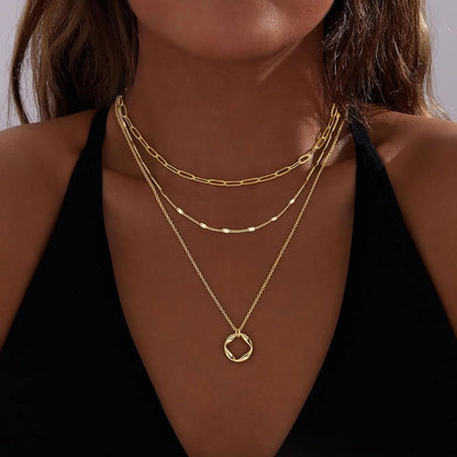 Colares Femininos Banhados a Ouro 14k em Camadas Corrente Elos Papel Banhada a Prata Conjunto de Colar Gargantilha com Pingente para Mulheres