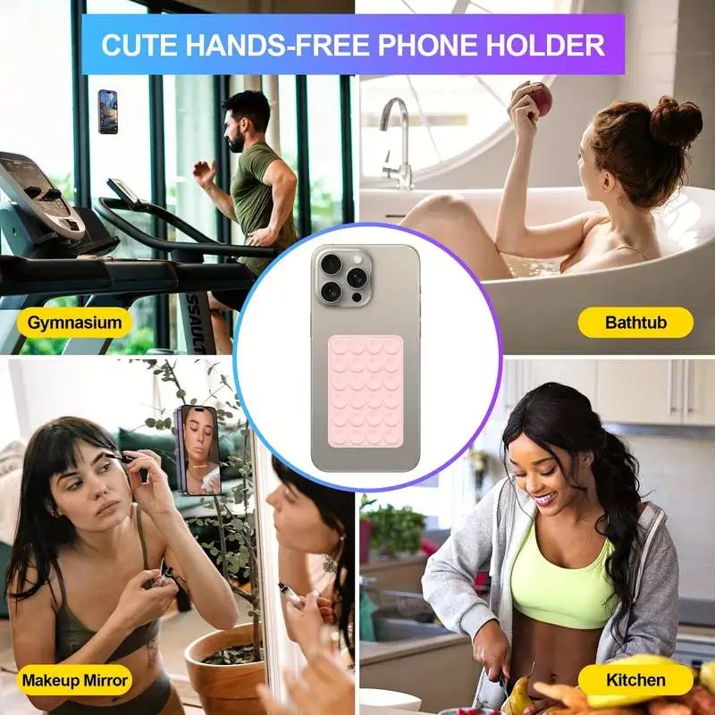 Tapete de Silicone com Sucção para Celular, Suporte de Parede Multifuncional com Ventosa, Quadrado Antiderrapante, Suporte de Celular de Lado Único, Adesivo Traseiro