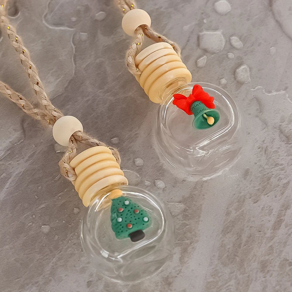 Pingente de Frasco de Perfume de 10ml Decoração de Espelho Retrovisor de Carro de Natal Frasco de Vidro Vazio Frasco de Óleo Essencial para Aromaterapia