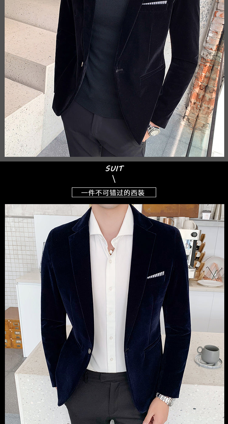 Autum Velvet Wedding Dress Coat Mens Blazer Jacket Fashion Casual Suit Jacket Stage DJ Men's Business Blazers Costume Homme