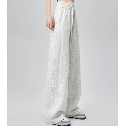 2024 Winter Girls Pants Snow Warm Solid Fleece Sweatpants Lady Korean Style Thicken Thermal High Waisted Straight Leg Trousers