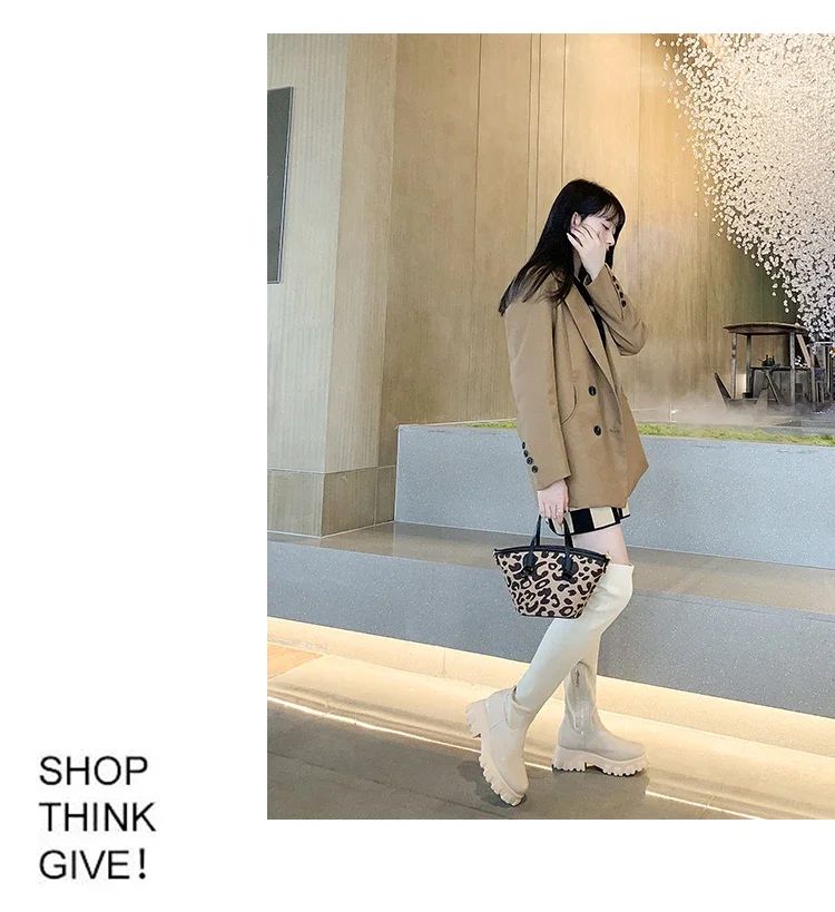 Women's Solid Color Chunky Heel Boots, Stylish Side Zipper Over The Knee Boots, Fashion Platform Long Boots