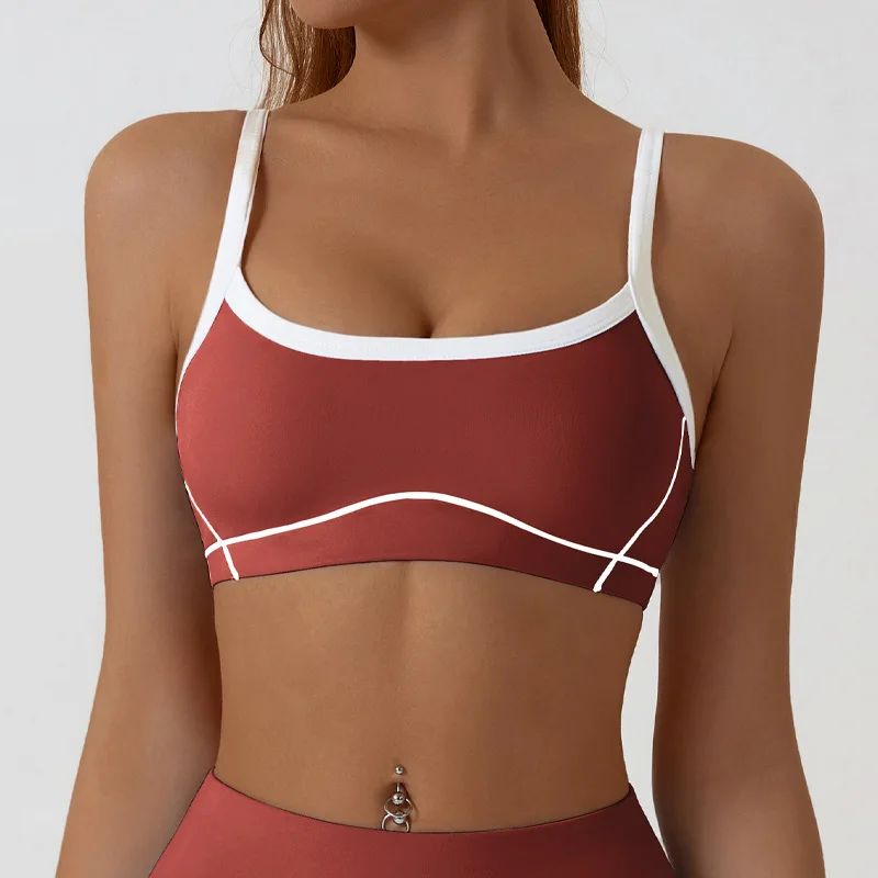 Yoga Sports Bra Color Clashing Shock Absorbing Brassiere Women Full Cup Breathable Gym Tube top Bra Yoga Workout Underwear