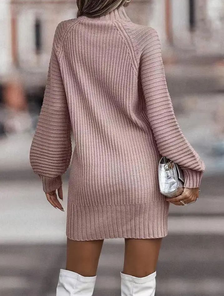 High Neck Long Sleeve Women's Knitted Dress Sweater Autumn Winter New Style Cross-Border Fashion Elegant Classy Female Garment