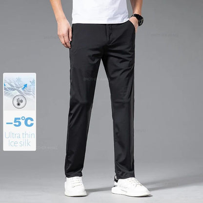 Spring Summer Ultra-thin Casual Pants Men's High Elastic Ice Silk Quick-dry Straight Draped Business Trousers Male Korean