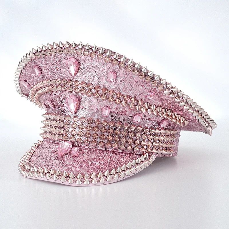 Chapéu de Capitão Chapéu Punk de Lantejoulas Coloridas com Strass para Festa Festival Aniversário Casamento Chapéu de Noiva Chapéu de Palco para Mulheres e Homens