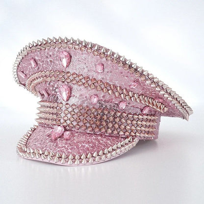 Chapéu de Capitão Chapéu Punk de Lantejoulas Coloridas com Strass para Festa Festival Aniversário Casamento Chapéu de Noiva Chapéu de Palco para Mulheres e Homens