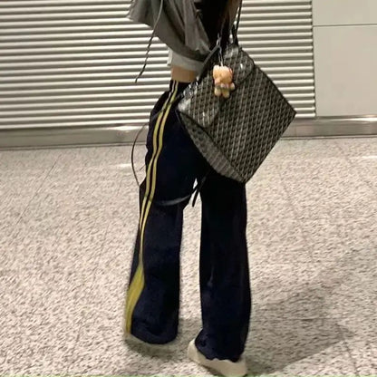 American Sporty Casual Pants Women's Hip Hop Elastic Waist Loose Wide Leg Trendy Cool Girl Quick Dry Pants