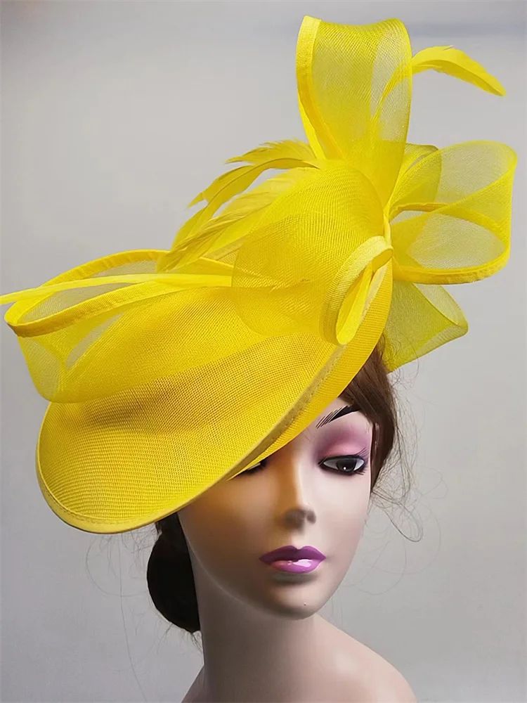 Chapéu Fascinator de Casamento Feminino, Chapéu de Millinery para Eventos Formais na Igreja, Chá, Corrida Kentucky Derby, Chapeau com Pena