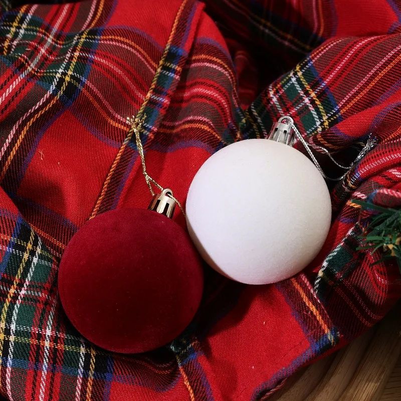 1/30Pcs Christmas Balls Red Flocked Balls Christmas Tree Hanging Pendant Balls DIY Home New Year Party Gift Decoration Supplies