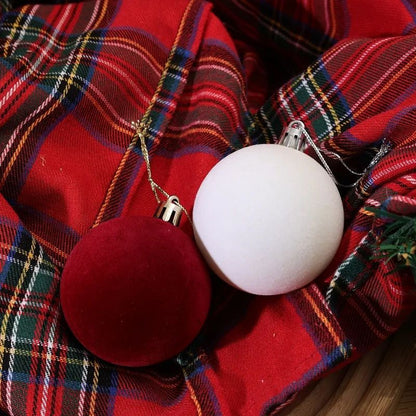 1/30Pcs Christmas Balls Red Flocked Balls Christmas Tree Hanging Pendant Balls DIY Home New Year Party Gift Decoration Supplies