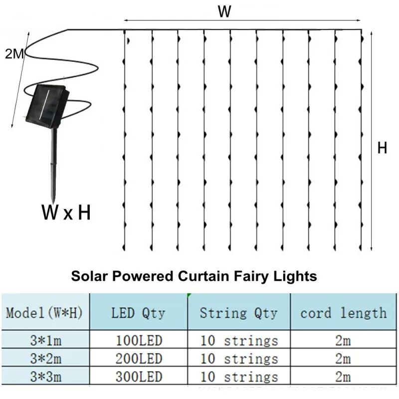 Solar Curtain Light Outdoor Waterproof Solar Fairy Garland String Lights for Garden Yard Pavilion Wedding Party Holiday Decor