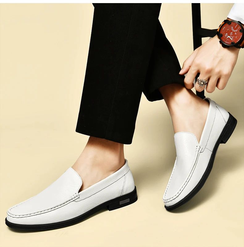 Genuine Leather Slip on Loafers Men Formal Dress Shoes Office Driving Wedding Party Mocasines Hombre Big Size Casual Shoes