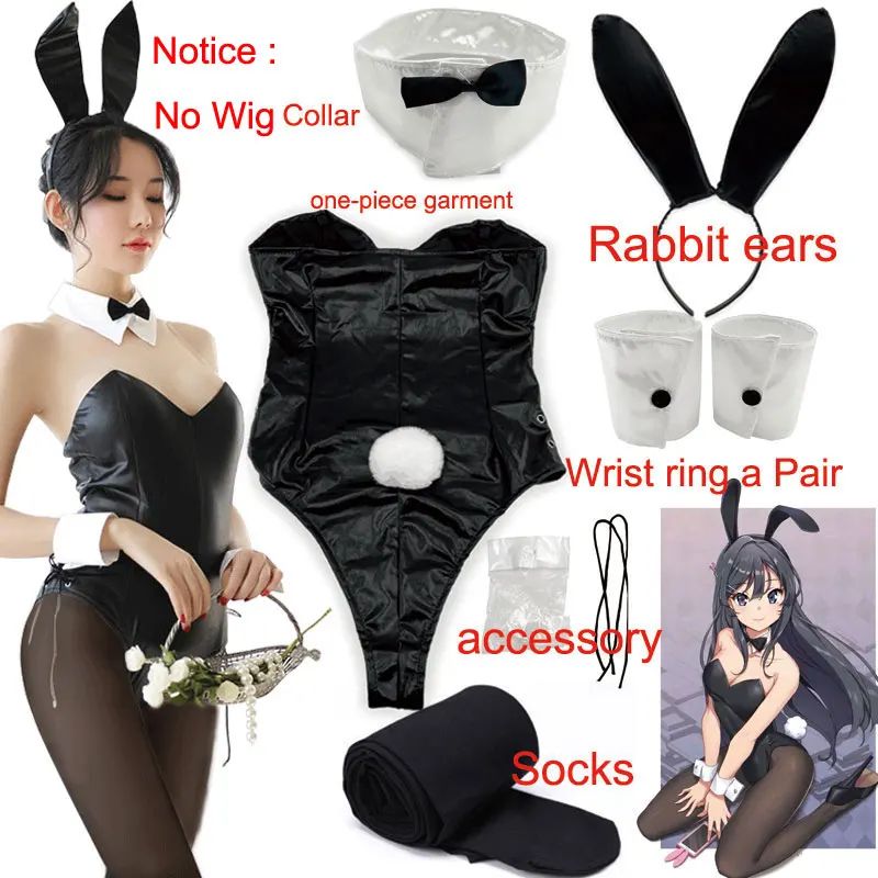 QQ for Girls Halloween Funny Costume BSR Bunny Girl Sakurajima Mai Cosplay Costume Halloween Funny Costume Black Stockings High