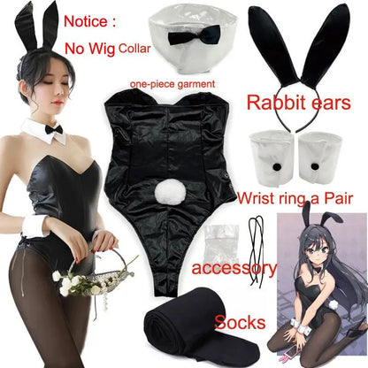 QQ for Girls Halloween Funny Costume BSR Bunny Girl Sakurajima Mai Cosplay Costume Halloween Funny Costume Black Stockings High