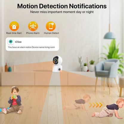 ICSEE 4K 8MP Dual Lens 2K 4MP Wifi IP PTZ Dome Indoor Auto-Tracking Two Way Audio Security Surveillance Color Night Vision FHD