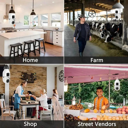 8MP WiFi IP Camera E27 Bulb Dual Lens Wireless Cam Baby Monitor Two-way Audio AI Human Tracking Smart Home Surveillance Camera