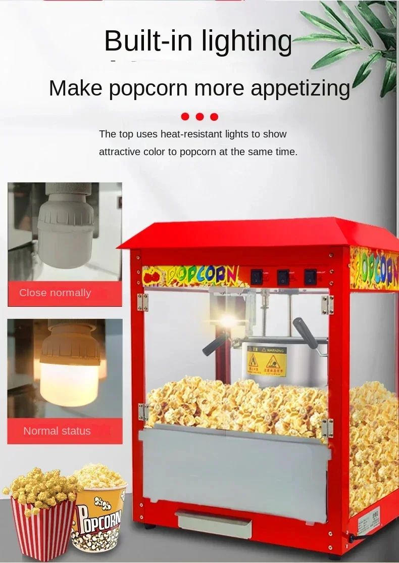 220V Commercial Popcorn Maker Machine, Large Capacity, Quick Heating, for Business Events and Parties