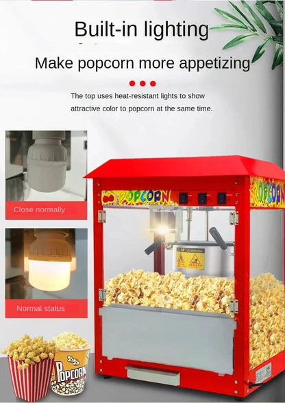 220V Commercial Popcorn Maker Machine, Large Capacity, Quick Heating, for Business Events and Parties