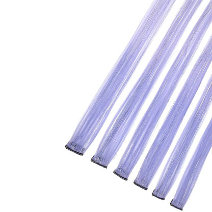 Extensões de Cabelo Sintéticas Rosa Choque com 6 Clipes, Mechas Metálicas, Extensões Coloridas de 55cm, Cabelo Arco-Íris 2 em 1