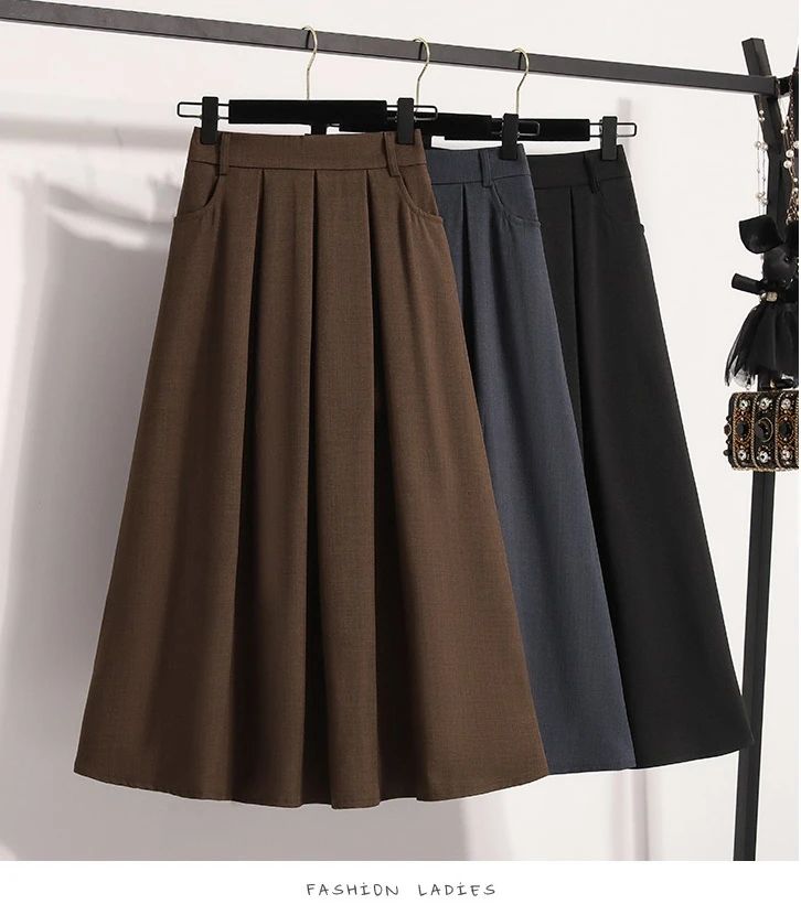 Solid Versatile Medium Length Pleated Skirt 2026 Plus Size Skirts A-Line Maxi Gown Spring Autumn New Half-length Umbrella Skirt