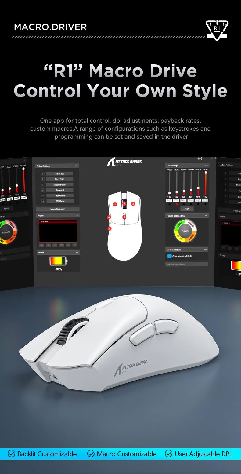 ATTACK SHARK R1 Bluetooth Mouse-Viral Mouse Reviewed by Influencers, Brand-direct authentic,PAW3311 sensor with 1K Hz for Gaming