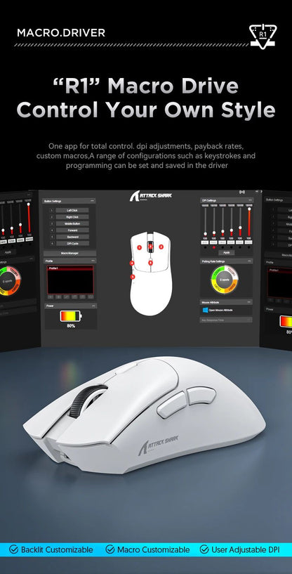 ATTACK SHARK R1 Bluetooth Mouse-Viral Mouse Reviewed by Influencers, Brand-direct authentic,PAW3311 sensor with 1K Hz for Gaming