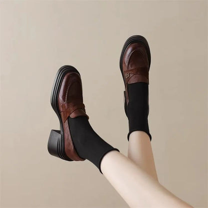 Sapatos Femininos Mary Jane Retrô da Moda Primavera Outono Sapatos Casuais Versáteis Femininos Salto Alto Lolita Sapatos de Couro