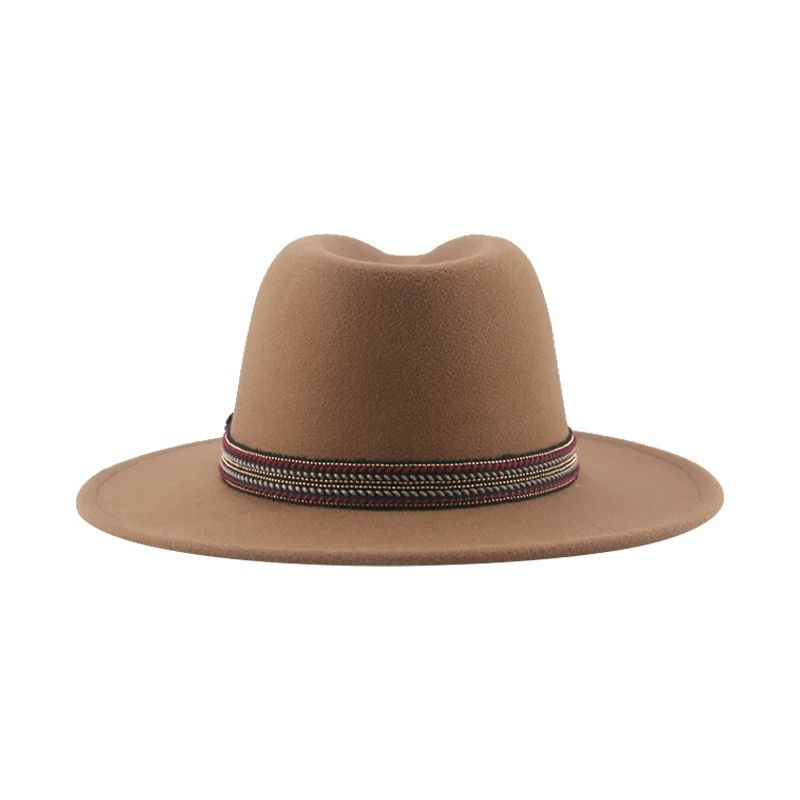 Chapéu Feminino Fedora de Feltro Sólido Casual Chapéu de Inverno Feminino Bonés Masculinos Faixa Panamá Preto Cáqui ????? ??????? Sombrero