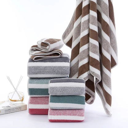 1 Set Striped Face Towel 35x75cm for Bathroom and Soft and Absorbent Quick-Drying Experience Microfiber Bath Towel 70x140cm
