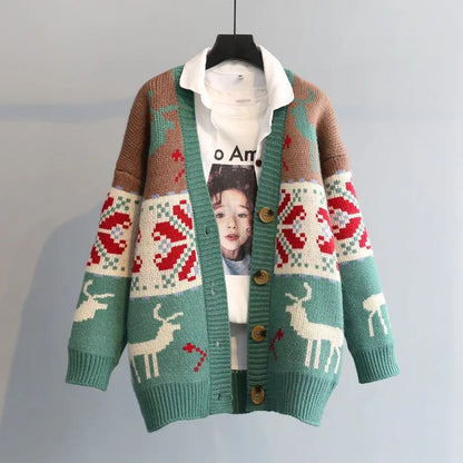 Knitted  Christmas Sweater Knit Sweaters For Men Cardigan Couple Vintage Sweater Cardigans Coat Y2K Jacket Men's Clothing