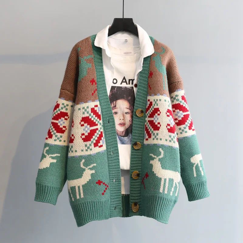 Knitted  Christmas Sweater Knit Sweaters For Men Cardigan Couple Vintage Sweater Cardigans Coat Y2K Jacket Men's Clothing