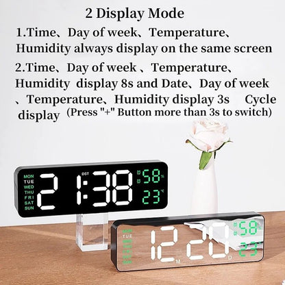 LED Electronic Alarm Clock 9-inch Wall Clock USB Powered Temperature and Humidity Display Auto-dimming Desktop Clock