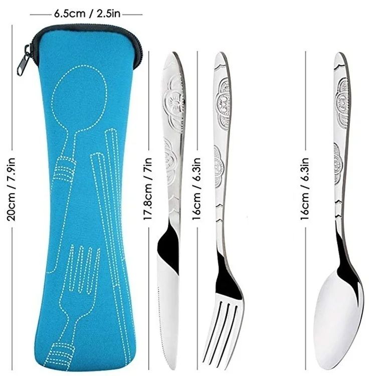 7/3 Peças Conjunto de Talheres de Aço Inoxidável para Acampamento ao Ar Livre Faca de Bife Garfo Colher para Comida Ocidental Bolsa de Pano Criativa Portátil