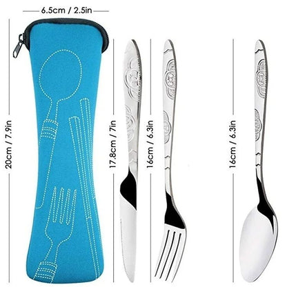 7/3 Peças Conjunto de Talheres de Aço Inoxidável para Acampamento ao Ar Livre Faca de Bife Garfo Colher para Comida Ocidental Bolsa de Pano Criativa Portátil
