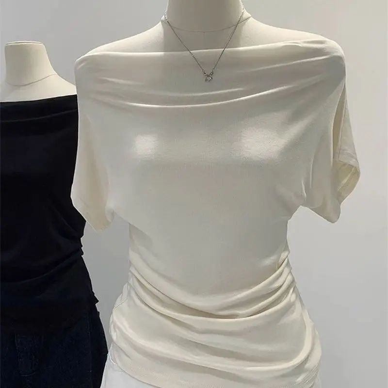 Ultra-Hand Feel Modal Cotton Short Sleeve T-Shirt Women Summer Design Slim Fit Shoulder Baring Fashionable Top