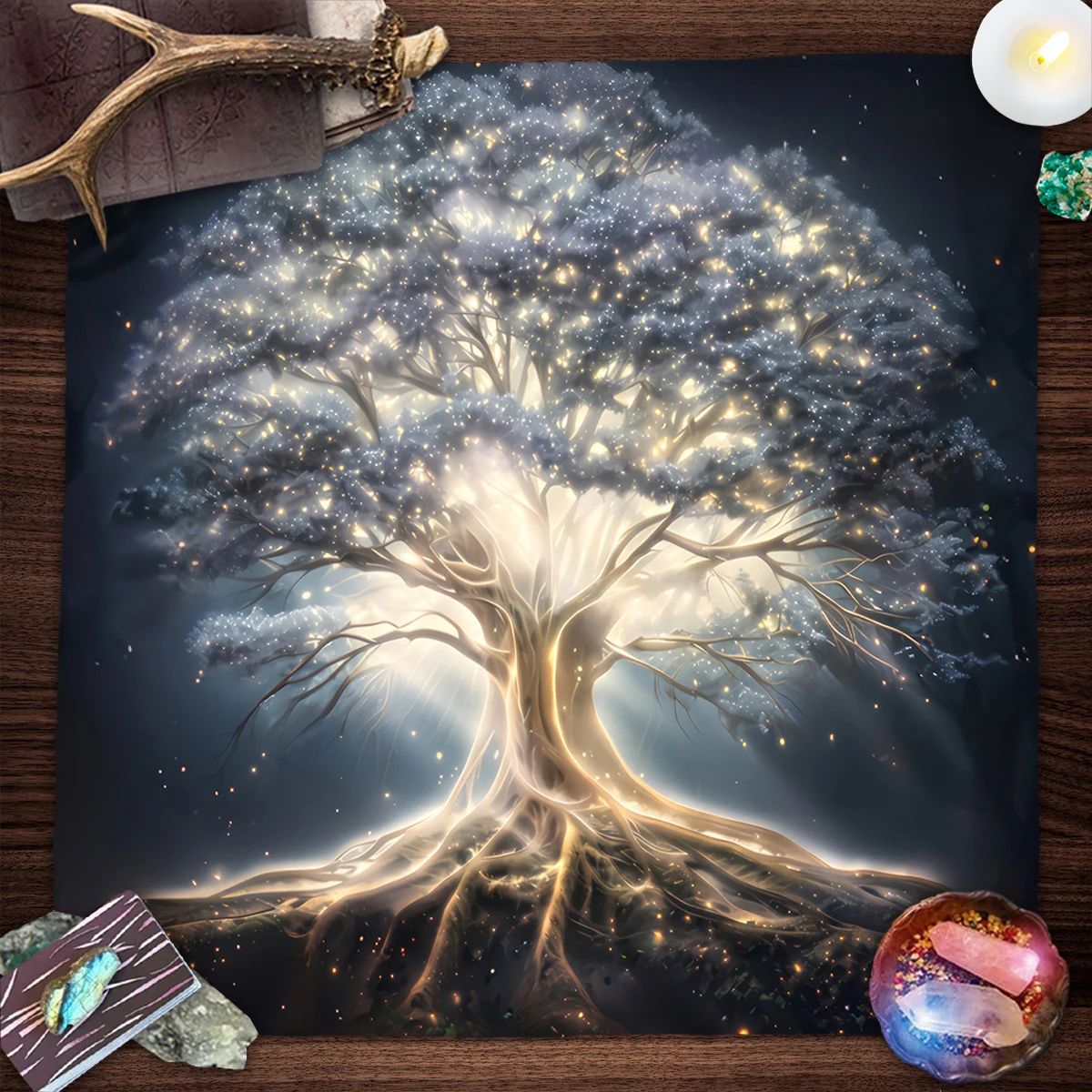 Life Tree Tarot Cloth Altar Cloth Starry Colorful Tree of Life Tarot Tablecloth for Reading Witchcraft Astrology Oracle Card Mat
