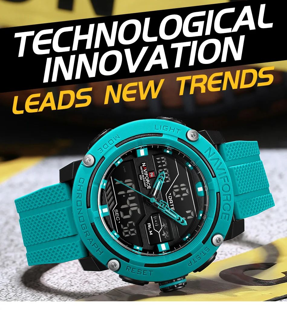 NAVIFORCE Sport Watch for Men Waterproof Dual Display Quartz Wristwatch Mens Digital Date Clock Military Stopwatch Reloj Hombre