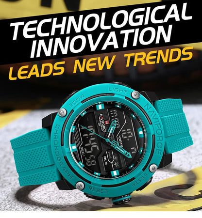 NAVIFORCE Sport Watch for Men Waterproof Dual Display Quartz Wristwatch Mens Digital Date Clock Military Stopwatch Reloj Hombre