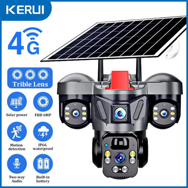 KERUI V380 Pro Outdoor PTZ 6MP WIFI 4G Solar Camera Home Security Triple Lens Camera Solar Panel CCTV Video Surveillance
