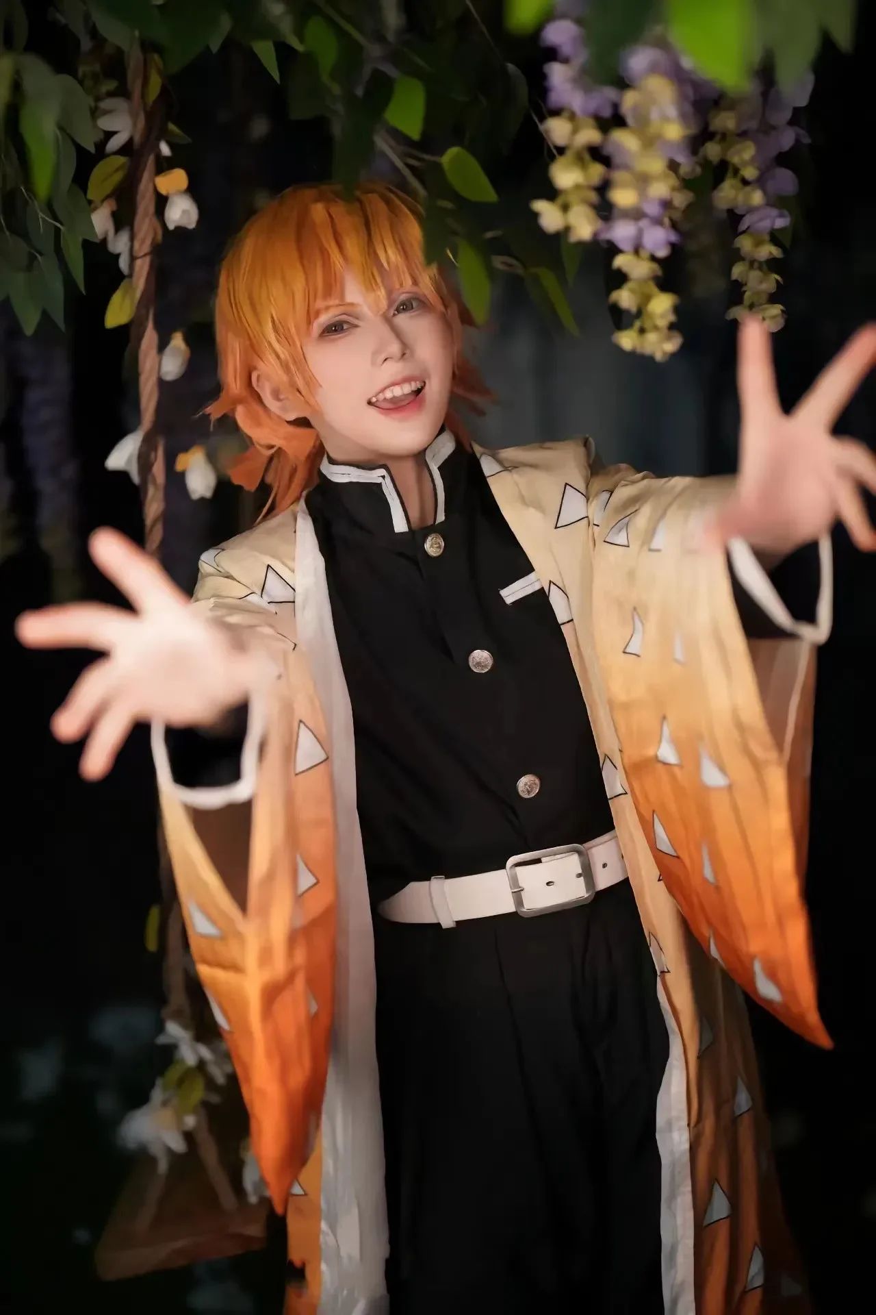 Anime Demon Moordenaar Kimetsu No Yaiba Agatsuma Zenitsu Cosplay  tuum Pruik Vrouwen Kimono Uniform Halloween Kerstfeest Kleding