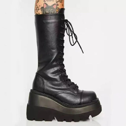 Winter Boots Women Platform Shoes Booties Rain Combat Military Short Leather Black New Rock Punk Goth Lolita Clearance Offers