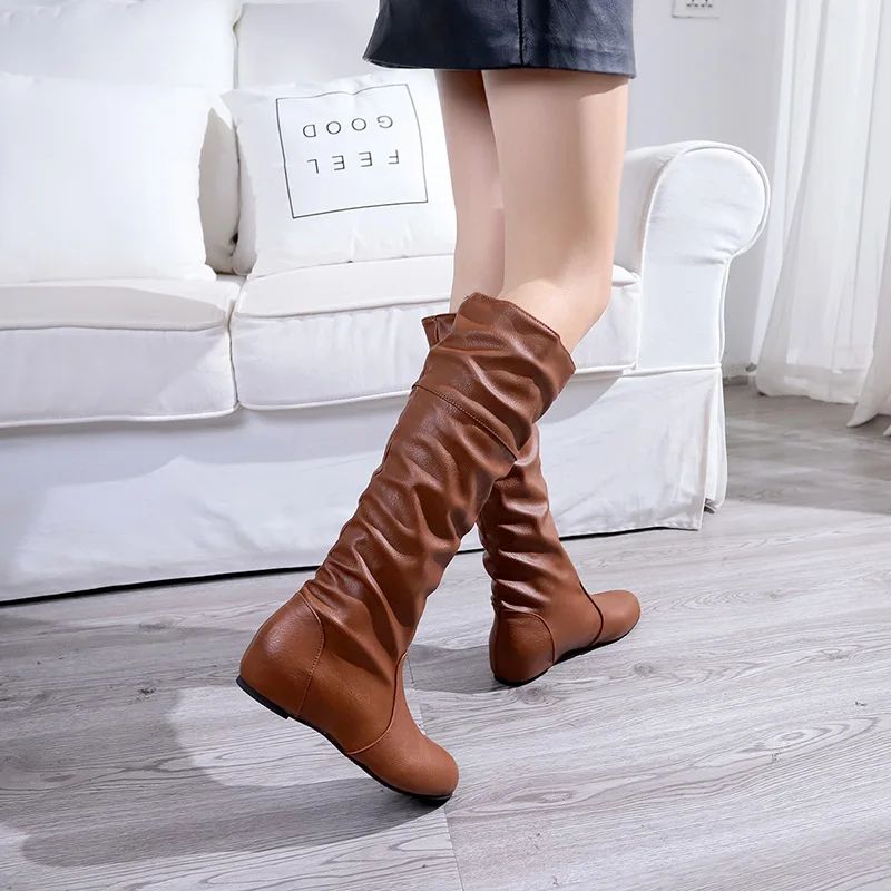 Flat Shoes Spring Autumn Women High Boots Long Western Cowboy Boots Women Footwear Large size 35-43 2024 Mid-Calf Boots Women