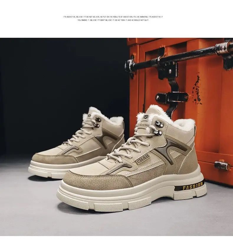 Winter Men's Boots Warm Plush Snow Boots Warm Comfortable Anti Slip Outdoor Short Boots Lace Up Non-slip Men Shoes Zapatos