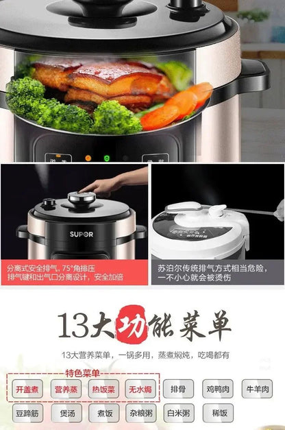 Panela de pressão elétrica Supor, panela de pressão doméstica com tanque duplo 6L de grande capacidade multifuncional para 5-8 pessoas